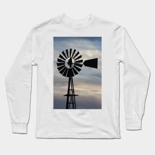 Kansas Windmill Silhouette with Sky Long Sleeve T-Shirt